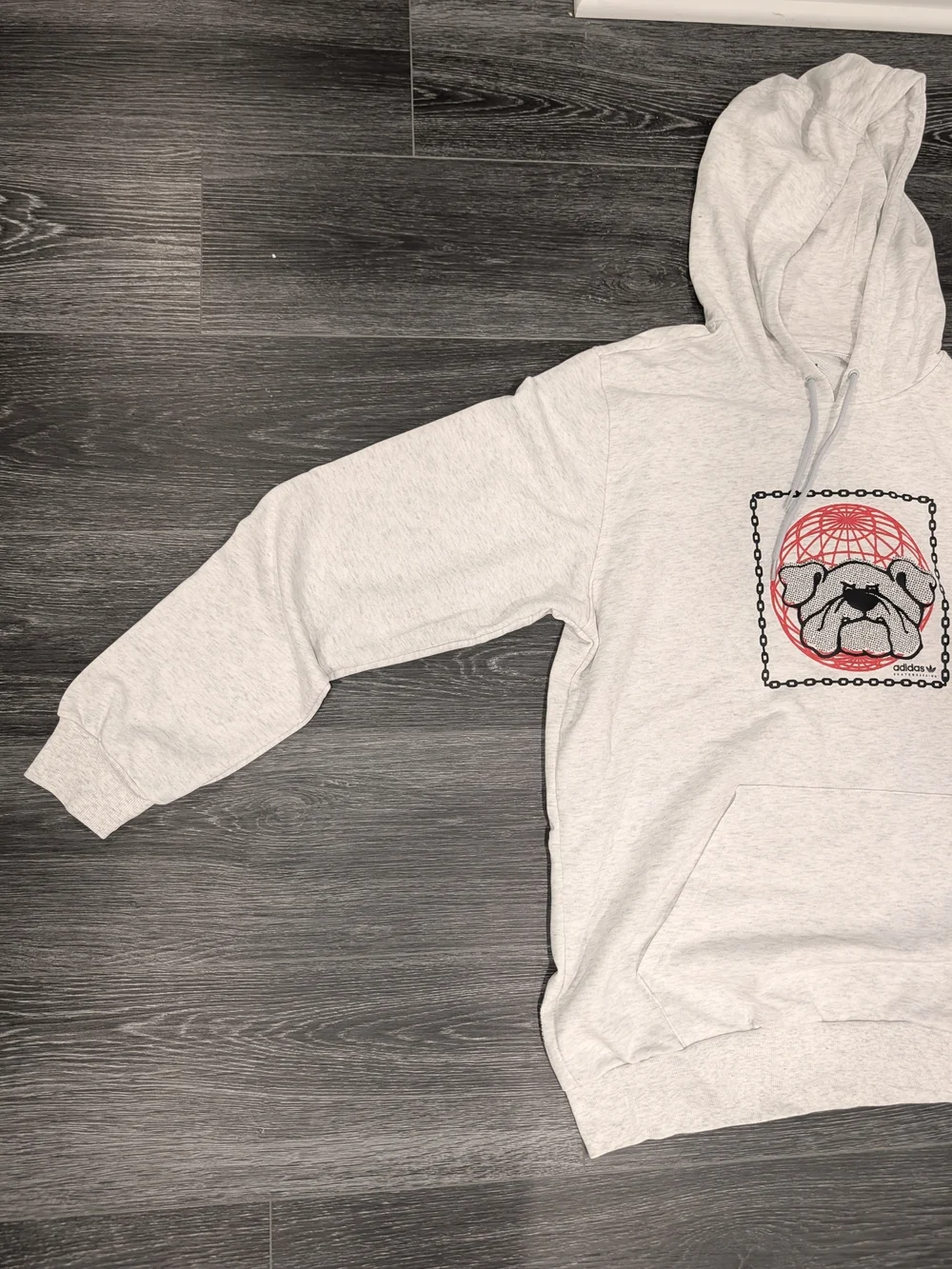 Adidas Light Gray Sweatshirt with Red and Black Graphic